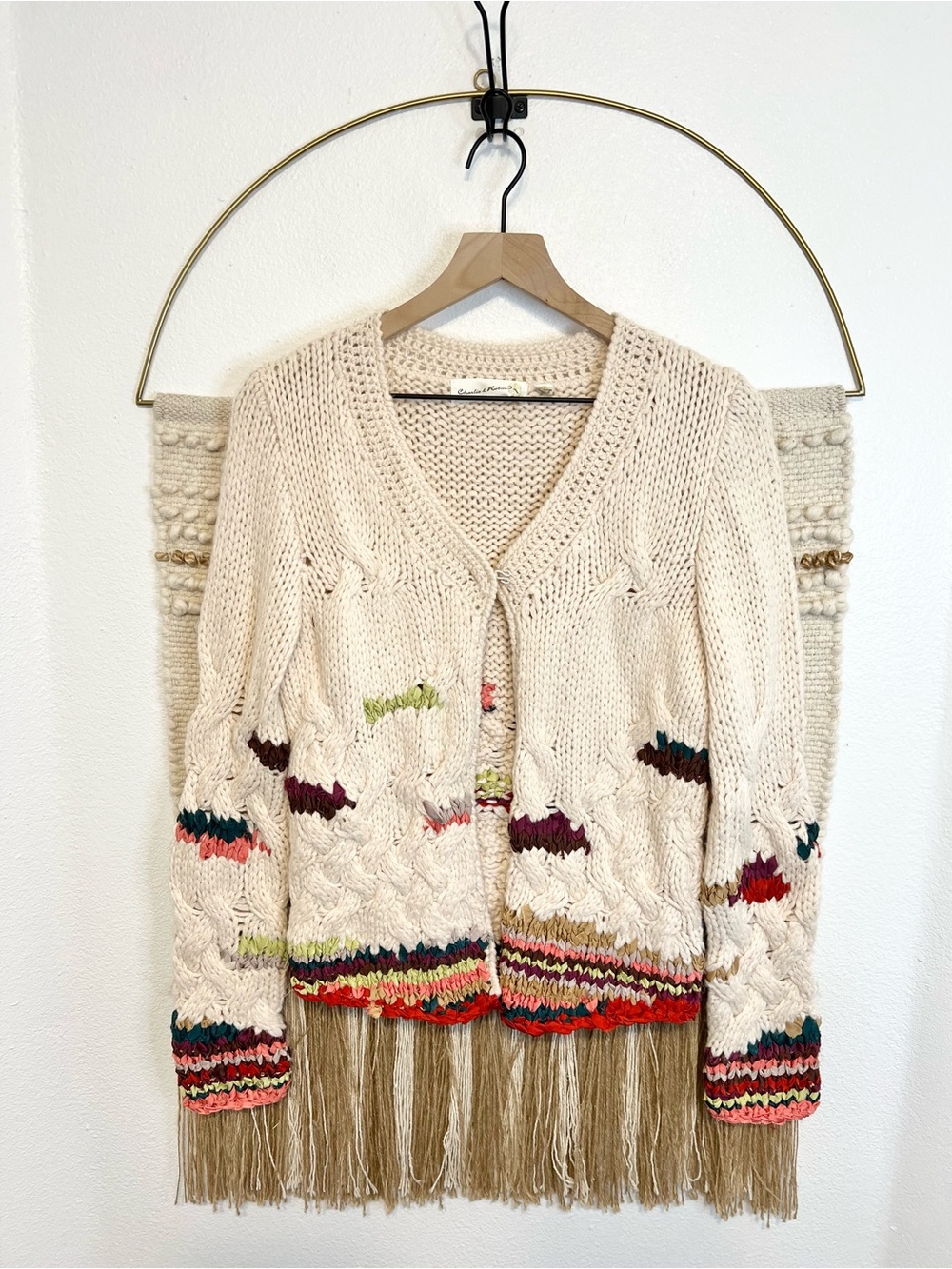 Anthropologie Charlie & Robin Chunky Cream Ribbon Cardigan Sweater M